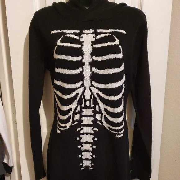 Hot Topic Dresses & Skirts - Hot Topic | Skeleton Sweater Dress Hooded